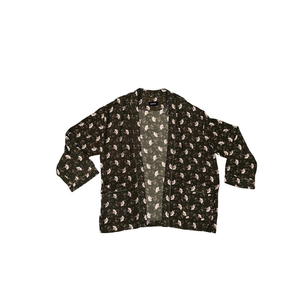 Kookai Floral Kimono Jacket Womens 36‎ Olive Green Open Front Boho Layer